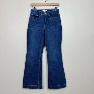 Spanx Jeans Womens 10 Blue Flared Mid Rise Whiskered‎ 5 Pocket Dark Wash Denim